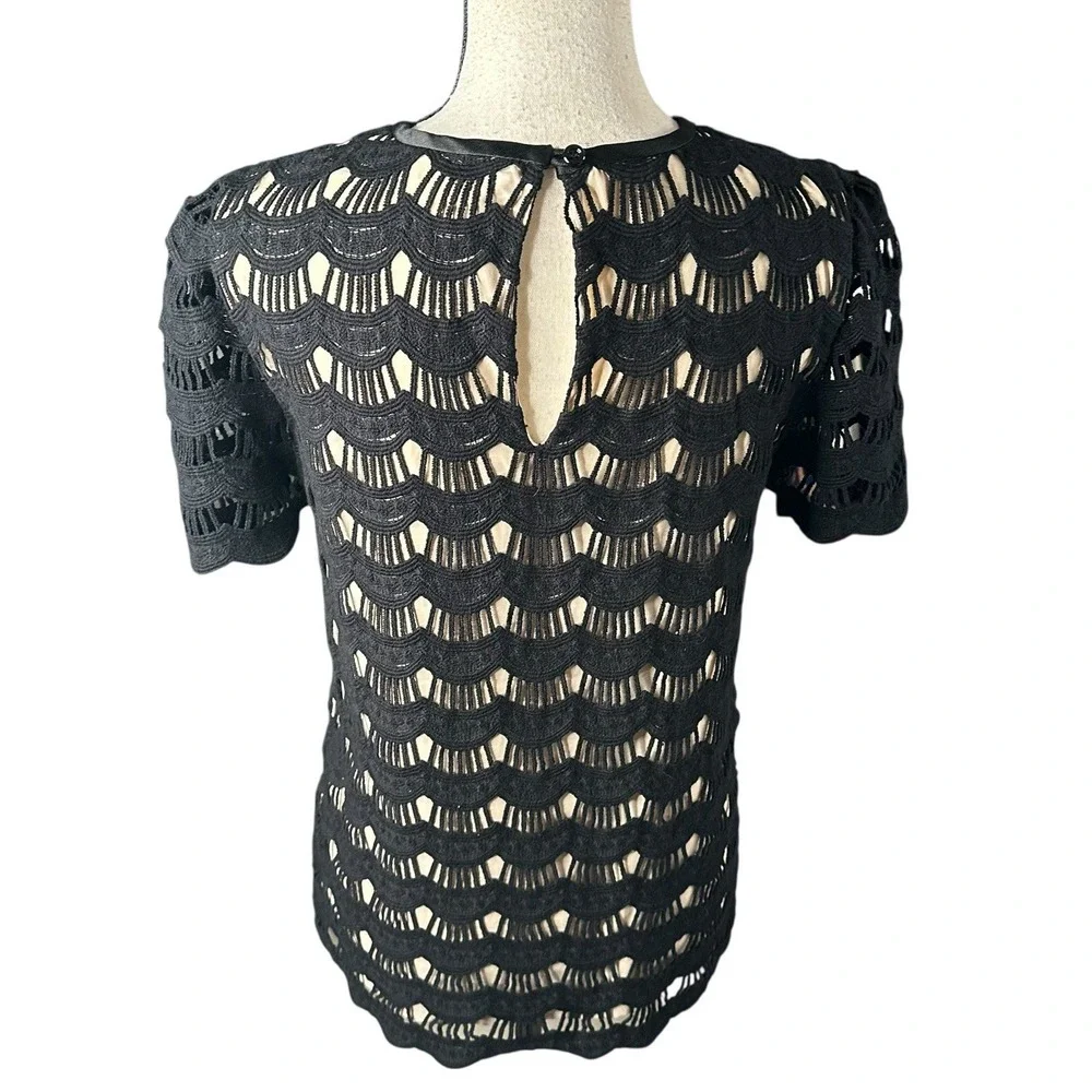 Kate Spade New York Black Scallop Crochet & Nude Lining Sheath Dress Sz 0